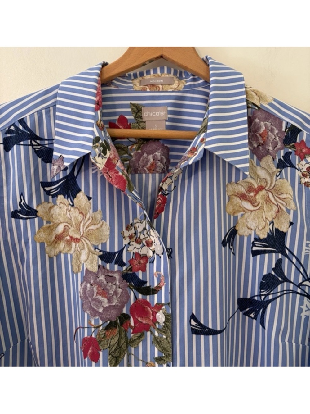 CHICO'S Floral Striped No Iron Tunic Shirt Size 3 (US XL 16/18) - Picture 2 of 15